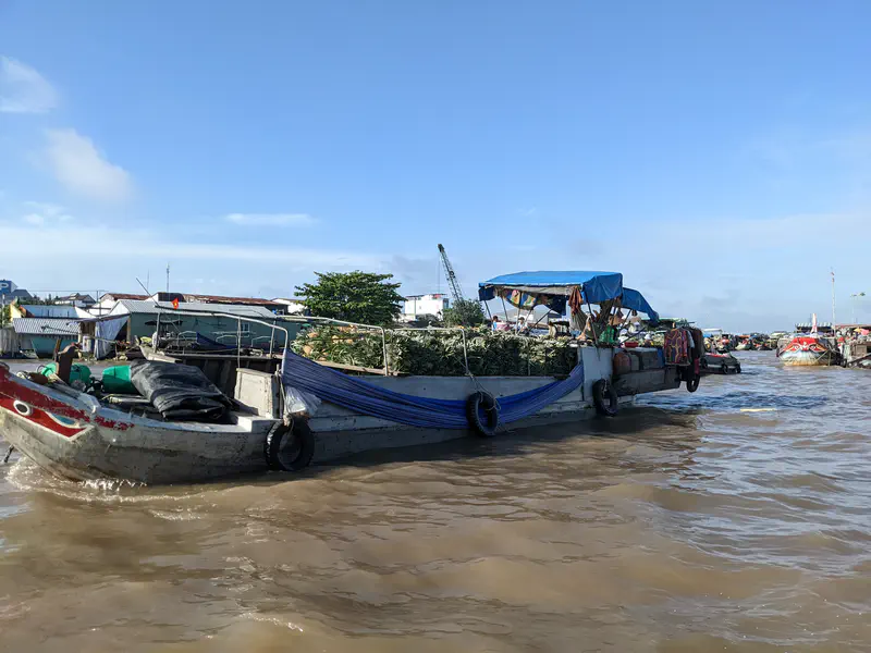 Boat loaded with pineapples at Cai Rang floating market.